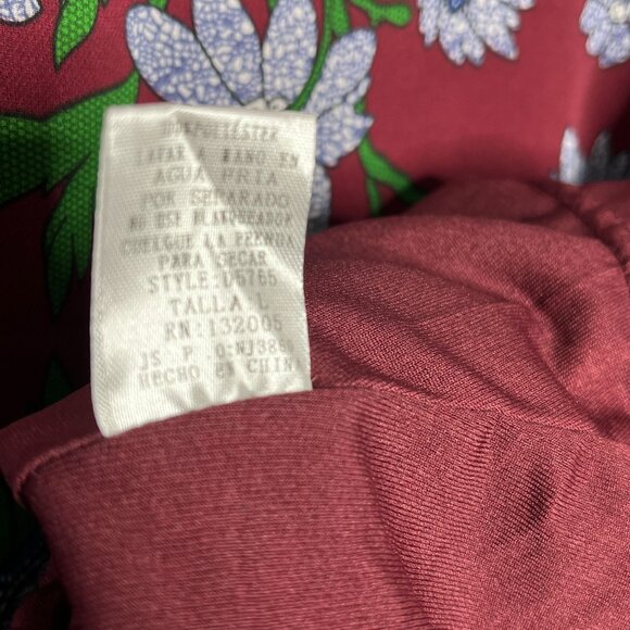 Entro Boho Bell Sleeve Floral Mini Dress Burgundy Blue Size Large - Picture 8 of 12